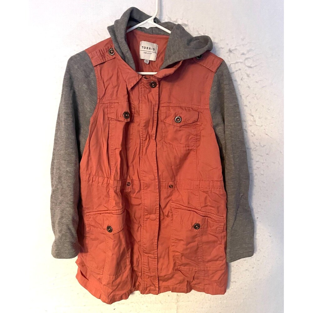 Torrid Hoodie Jacket Pink Gray Full Zip Womens Sz 0 Long Sleeve Pockets Cotton
